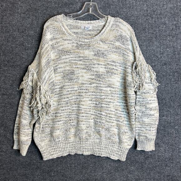 Calvin Klein Womens Marled Knit Sweater Size Medium Fringe Sleeve Pullover - Picture 1 of 7